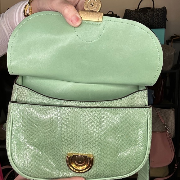 Tory Burch James Snake Embossed Leather Crossbody Menthol R $498 VGUC 2020 - Picture 5 of 10